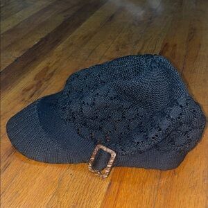 2B Bebe Black Women's Knit Hat with Decorative Buckle